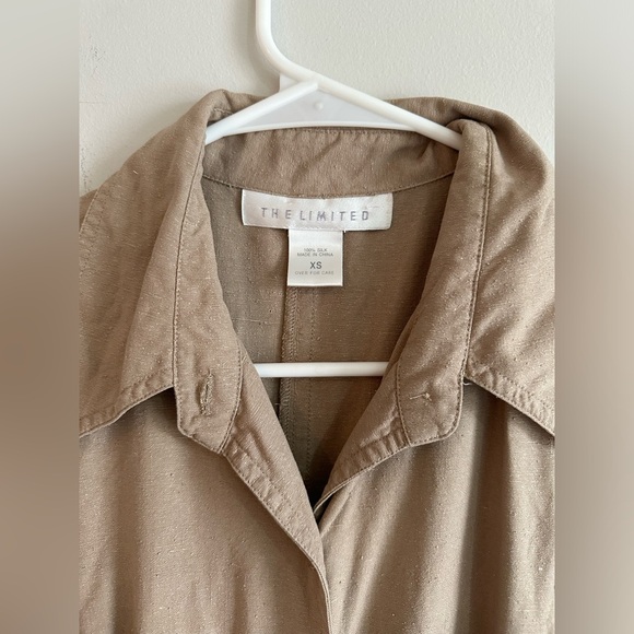 Vintage The Limited Raw Silk Long Slit Button Up Dress Tan Khaiki XS - Picture 5 of 12